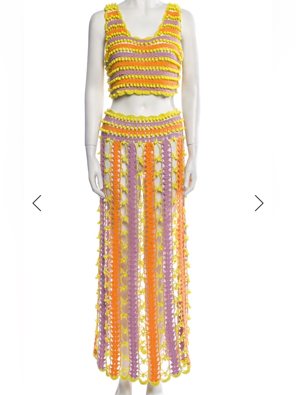 CeliaB Hand-Crocheted Yellow Pink Orange Maxi Skirt Set